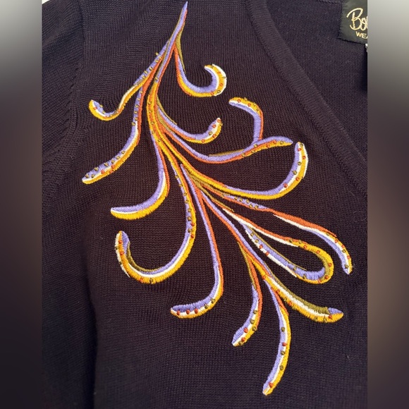 Bob Mackie Wearable Art Black Embroidered Cardigan | Vintage Staple Glam Piece - Picture 4 of 10